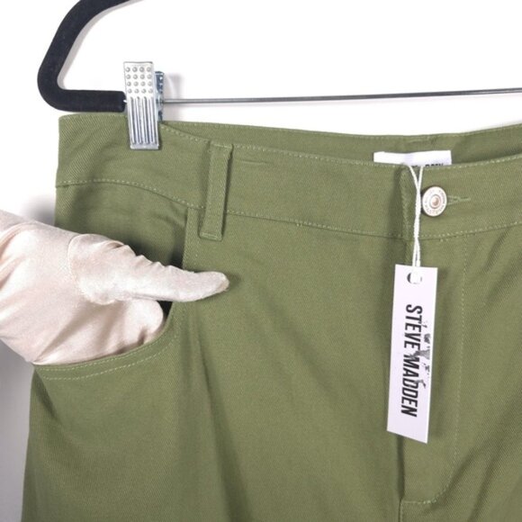 NWT STEVE MADDEN Mid Rise Cargo Pants Jeans Wide Leg Burnt Olive DO33145F MEDIUM - Picture 3 of 12